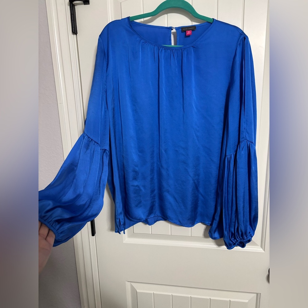 Vince Camuto Blue Liquid Satin Women's Top XXL